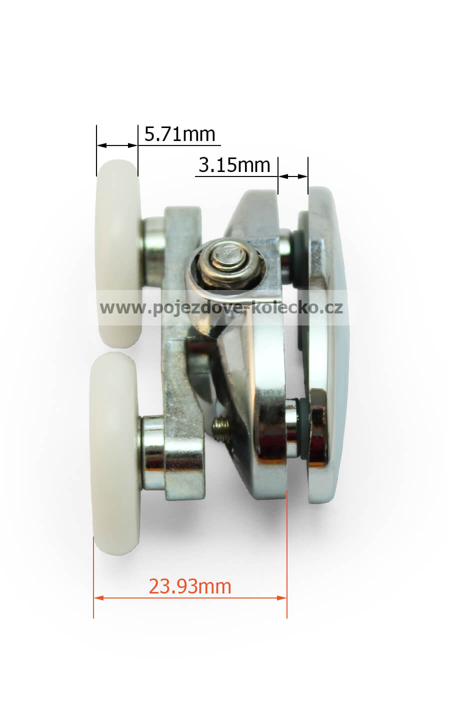Rozměry horního pojezdového dvoj kolečka A080 ke sprchovému koutu